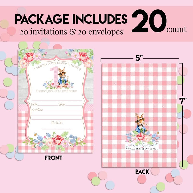 Amanda Creation دعوات حفلة عيد ميلاد زهور مائية على شكل وجه ثعلب أنيق، 20 بطاقة بحجم 5x7 مع عشرين ظرف أبيض من تصميم أماندا كريشن - Image 4